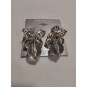 Mixit Clear Crystal & Resin Gold Cluster Drop Earrings